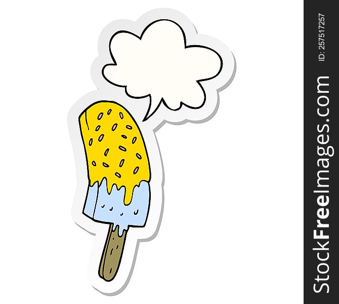 Cartoon Ice Cream Lolly And Speech Bubble Sticker
