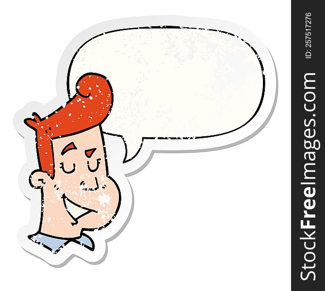 Cartoon Happy Man And Speech Bubble Distressed Sticker