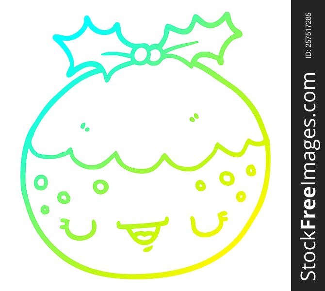 Cold Gradient Line Drawing Cute Cartoon Christmas Pudding