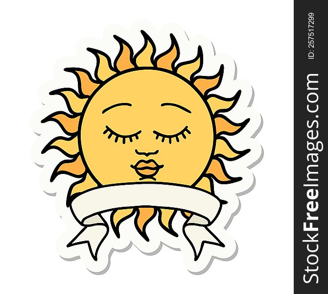 Tattoo Sticker With Banner Of A Sun With Face