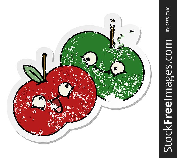 distressed sticker of a cute cartoon juicy apple