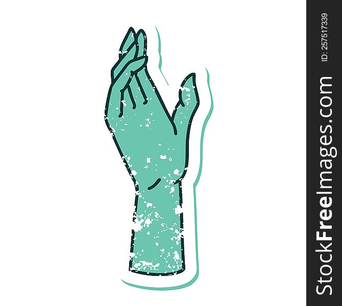 Distressed Sticker Tattoo Style Icon Of A Hand