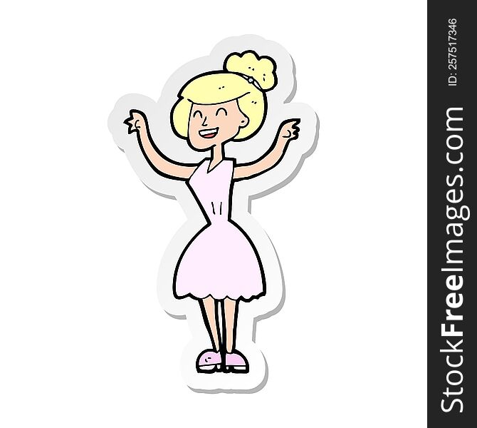 sticker of a cartoon woman with raised arms