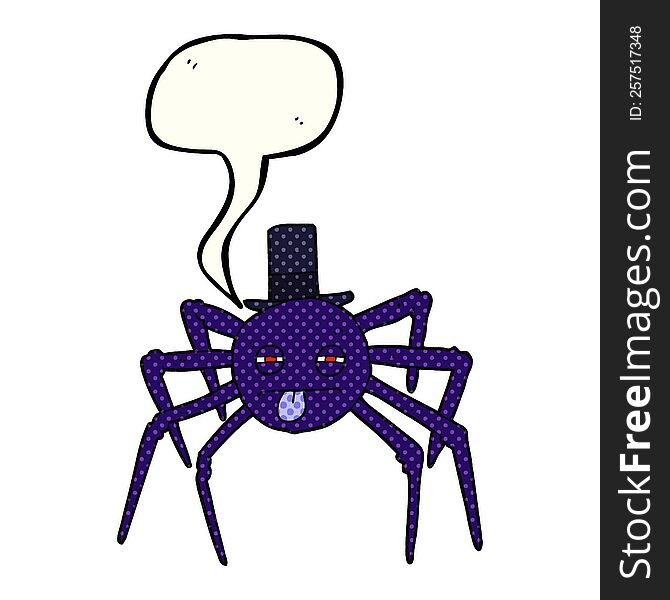 freehand drawn comic book speech bubble cartoon halloween spider in top hat