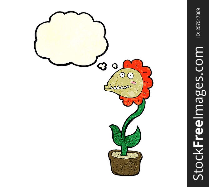 cartoon monster plant with thought bubble