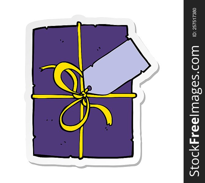 Sticker Of A Cartoon Wrapped Present