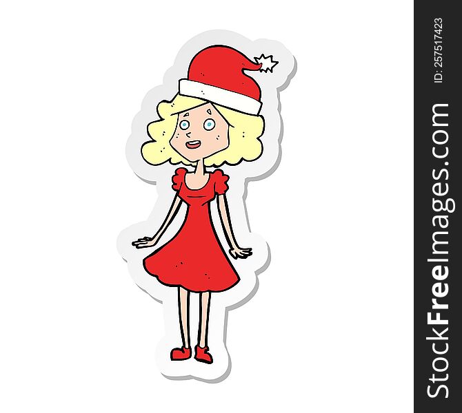 sticker of a cartoon woman dressed for christmas