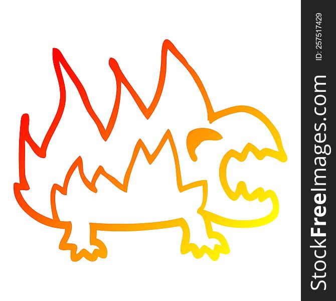 warm gradient line drawing of a cartoon fire demon