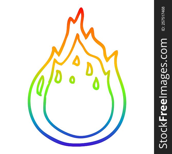 rainbow gradient line drawing of a cartoon fire