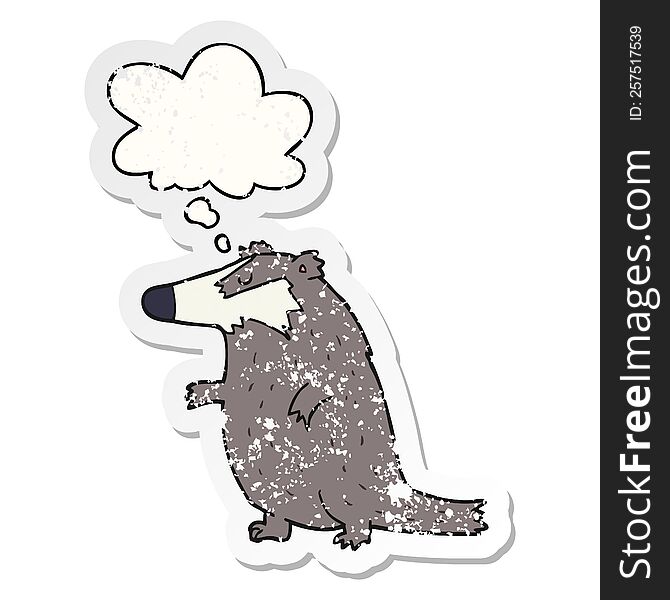 cartoon badger with thought bubble as a distressed worn sticker