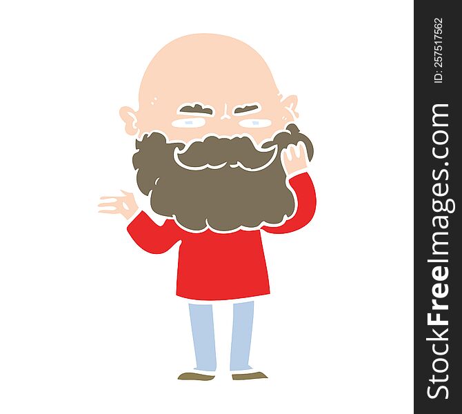 flat color style cartoon man with beard frowning