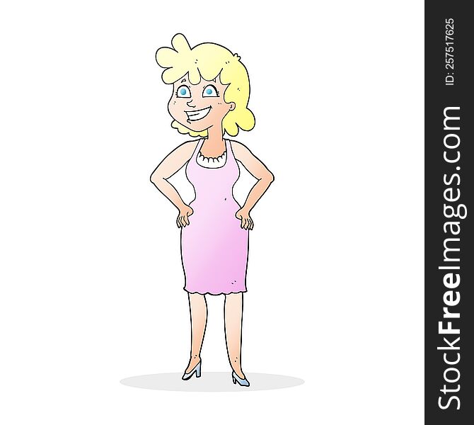Cartoon Happy Woman Wearing Dress