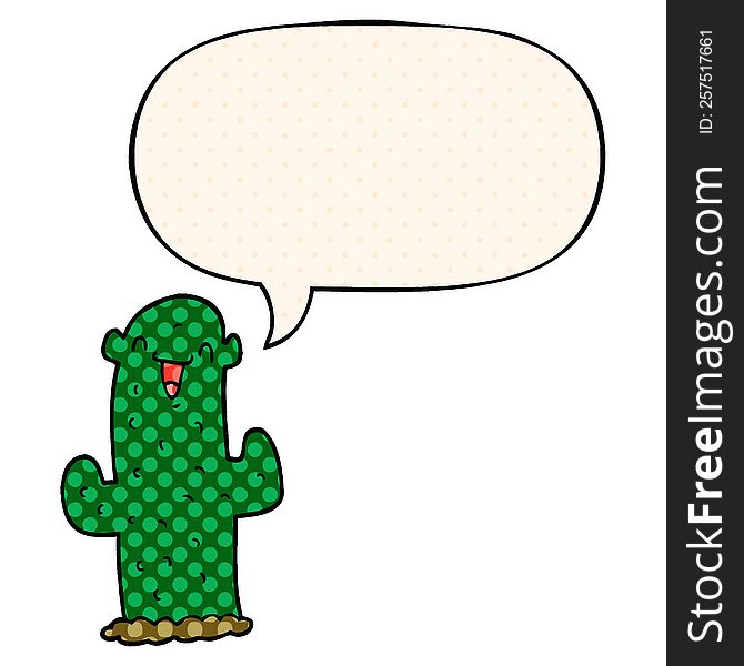Cartoon Cactus And Speech Bubble In Comic Book Style