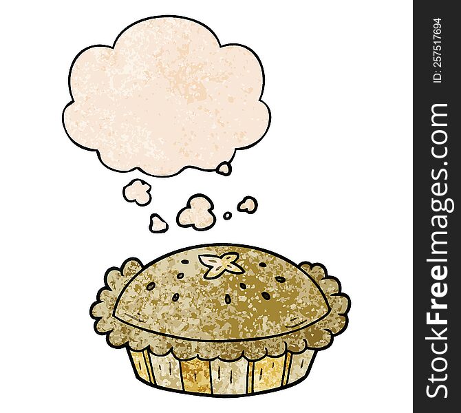 Cartoon Pie And Thought Bubble In Grunge Texture Pattern Style