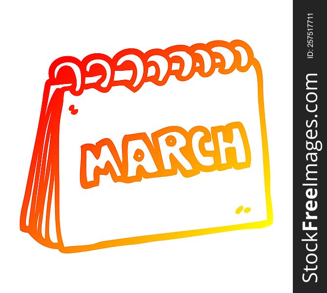 Warm Gradient Line Drawing Cartoon Calendar Showing Month Of March
