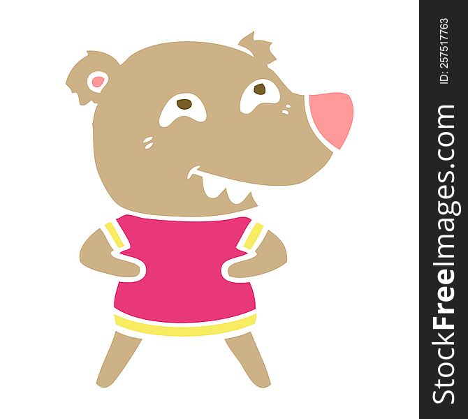 Flat Color Style Cartoon Bear Showing Teeth