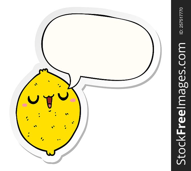 Cartoon Happy Lemon And Speech Bubble Sticker
