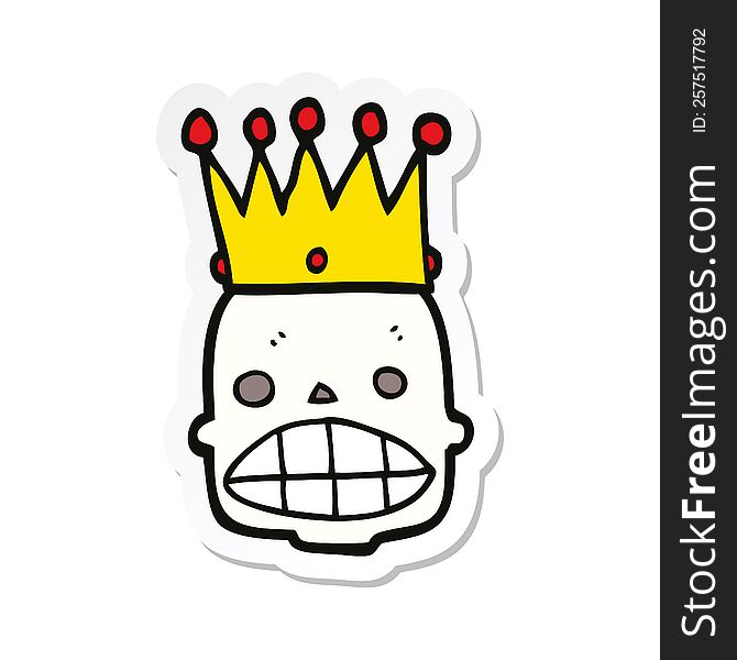 Sticker Of A Cartoon Spooky Skull Face With Crown