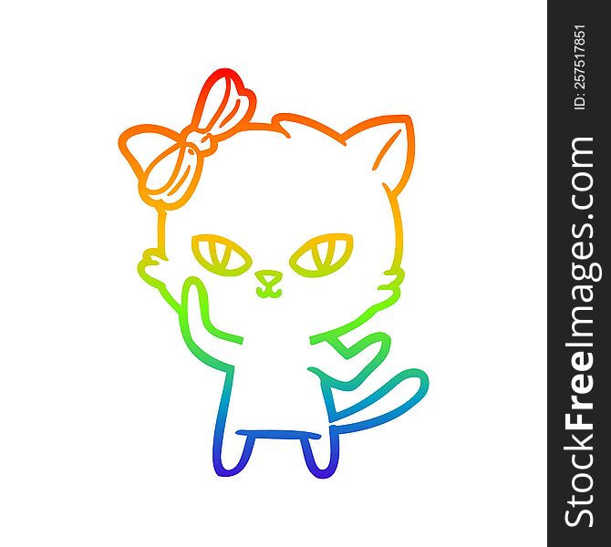 rainbow gradient line drawing of a cute cartoon cat