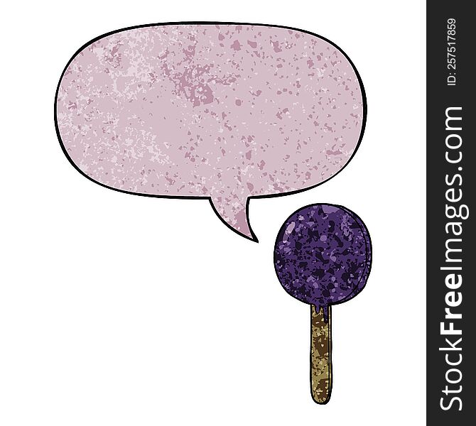 Cartoon Lollipop And Speech Bubble In Retro Texture Style