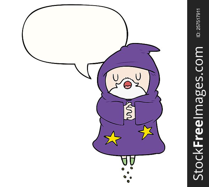 Cartoon Floating Wizard And Speech Bubble
