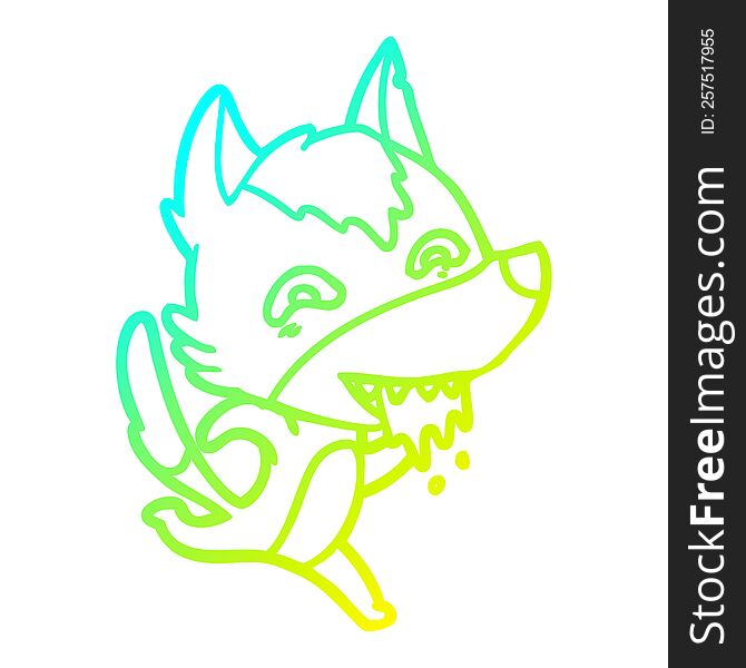 Cold Gradient Line Drawing Cartoon Hungry Wolf Running