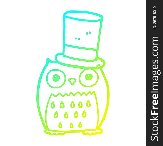 cold gradient line drawing of a cartoon owl wearing top hat