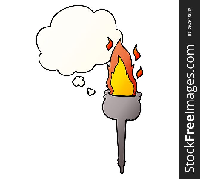 cartoon flaming chalice with thought bubble in smooth gradient style
