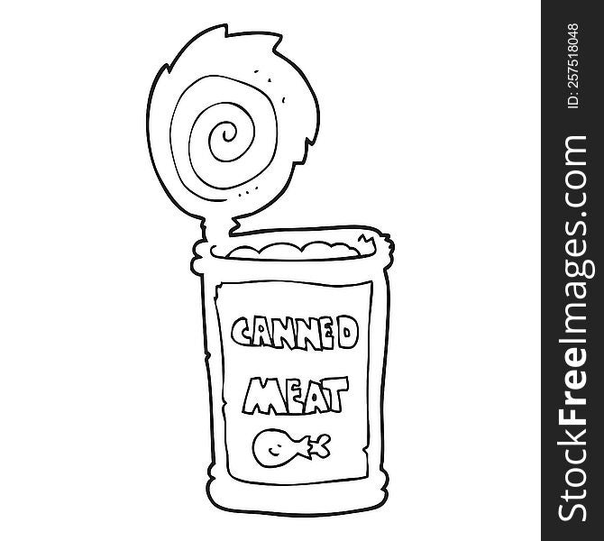 freehand drawn black and white cartoon canned meat