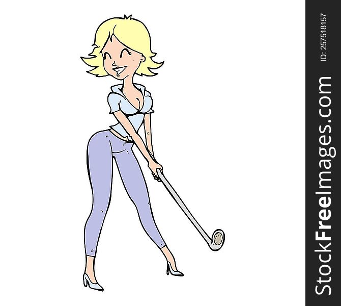 cartoon woman playing golf