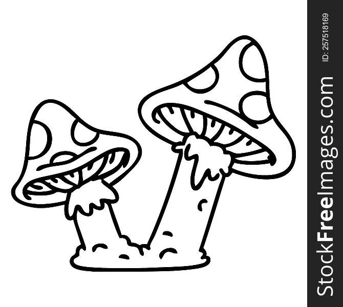 line doodle of a pair of poisonous mushrooms. line doodle of a pair of poisonous mushrooms