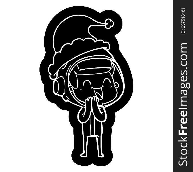 happy quirky cartoon icon of a astronaut wearing santa hat
