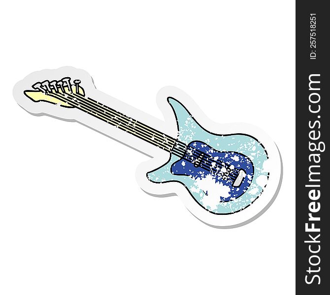 Distressed Sticker Cartoon Doodle Of A Guitar