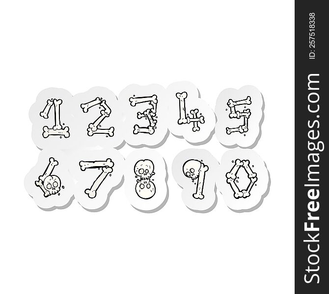 sticker of a cartoon bone numbers