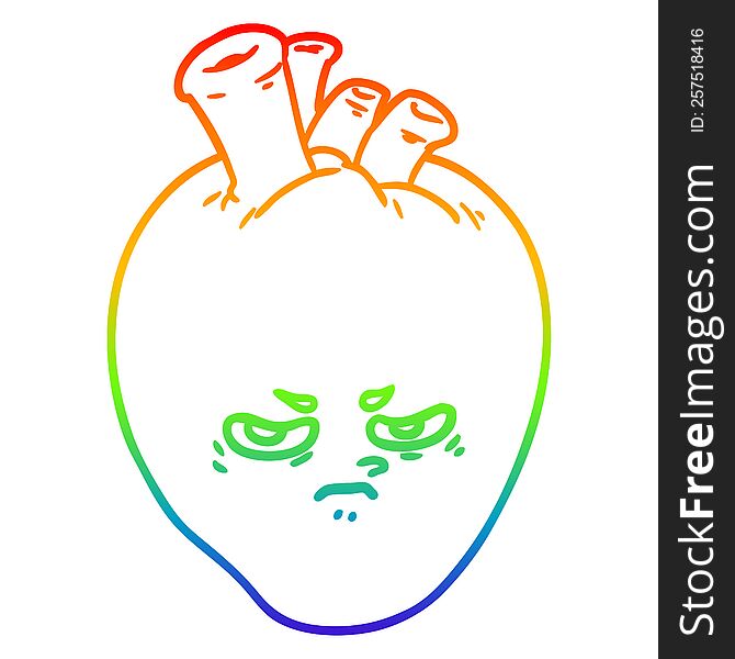 rainbow gradient line drawing of a cartoon mean heart