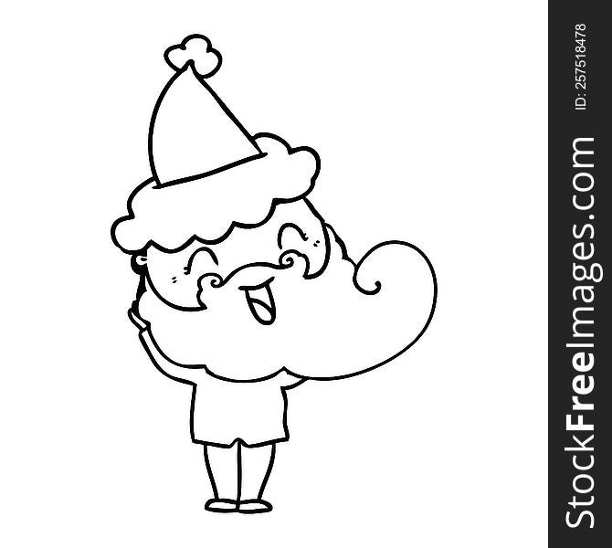 Happy Bearded Man Wearing Santa Hat