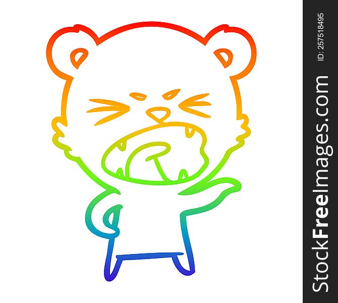 Rainbow Gradient Line Drawing Angry Cartoon Polar Bear