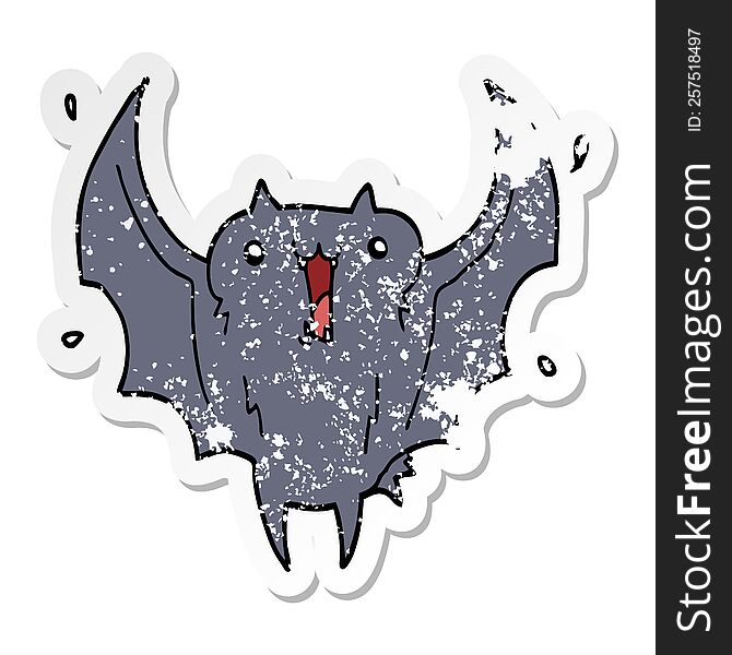 Distressed Sticker Of A Cartoon Happy Vampire Bat