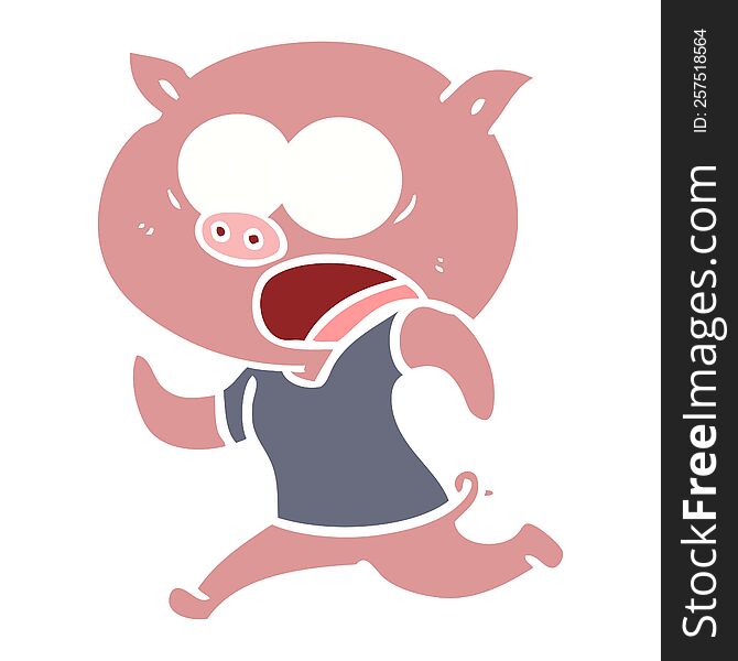 flat color style cartoon pig running away
