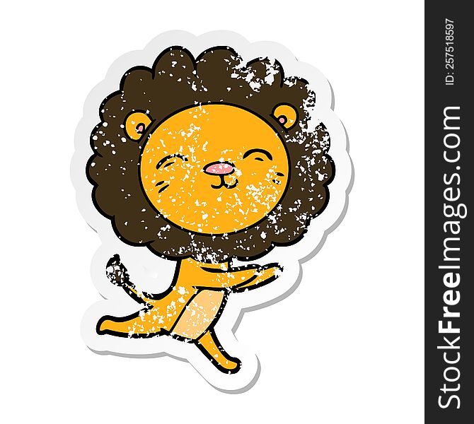 Distressed Sticker Of A Cartoon Running Lion