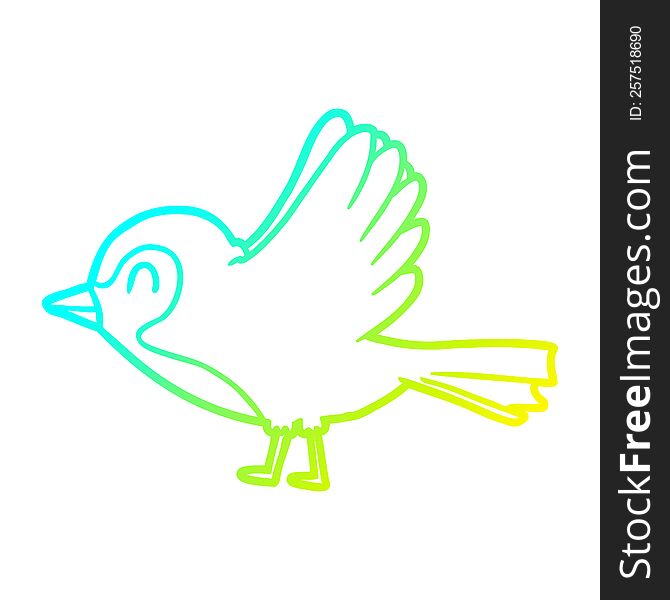 cold gradient line drawing of a cartoon robin taking flight