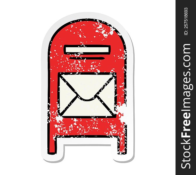 distressed sticker of a cute cartoon mail box