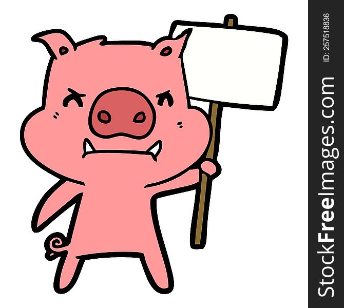 angry cartoon pig protesting. angry cartoon pig protesting