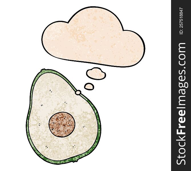 cartoon avocado with thought bubble in grunge texture style. cartoon avocado with thought bubble in grunge texture style