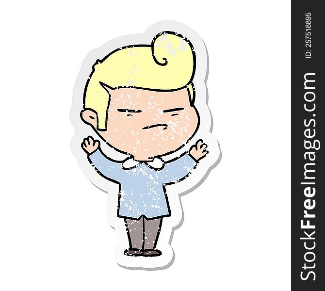 Distressed Sticker Of A Cartoon Cool Guy With Fashion Hair Cut