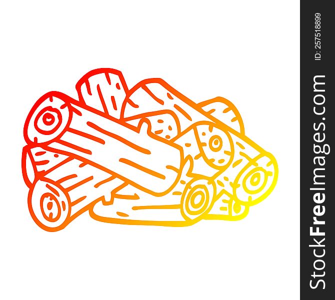 warm gradient line drawing of a cartoon pile of logs