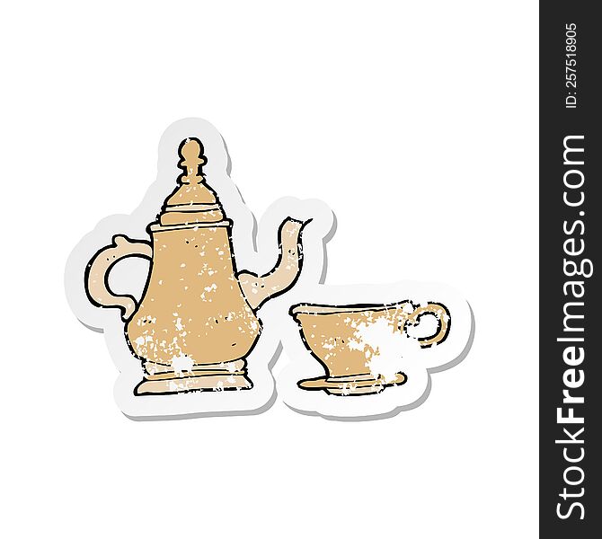 Retro Distressed Sticker Of A Cartoon Coffee Pot And Cup