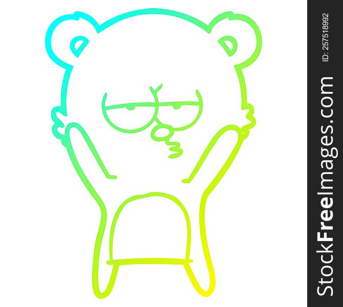 cold gradient line drawing of a bored bear cartoon