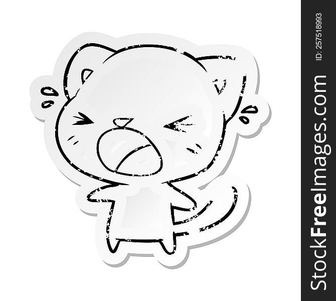 Distressed Sticker Of A Cartoon Cat Crying