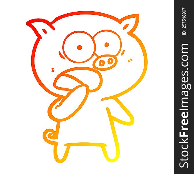 Warm Gradient Line Drawing Shocked Pig Cartoon